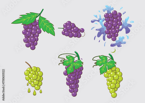 Colorful Grape Clusters and Splashes Collection