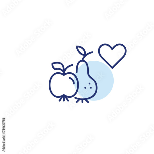 Apple, pear and heart. Healthy groceries for cooking. Customer favorite. Pixel perfect, editable stroke vector icon