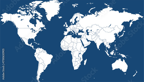 World map. Blue modern vector map. Silhouette map.