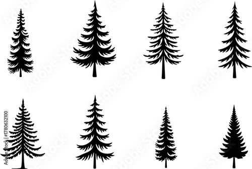 Vintage Evergreen Tree Silhouette Set