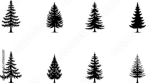 Vintage Evergreen Tree Silhouette Set