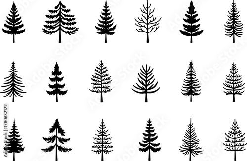 Vintage Evergreen Tree Silhouette Set