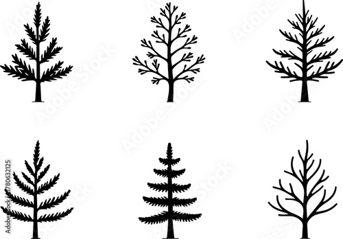 Vintage Evergreen Tree Silhouette Set