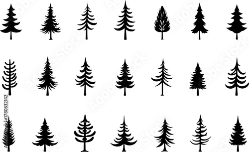 Vintage Evergreen Tree Silhouette Set