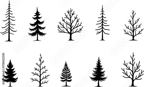 Vintage Evergreen Tree Silhouette Set