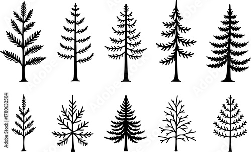 Vintage Evergreen Tree Silhouette Set
