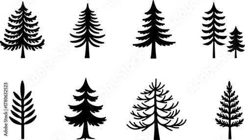 Vintage Evergreen Tree Silhouette Set