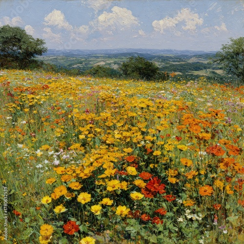 Colorful Wildflower Meadow On A Hilltop