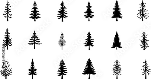 Vintage Evergreen Tree Silhouette Set