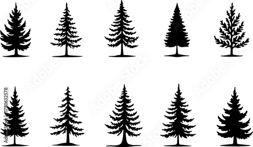 Vintage Evergreen Tree Silhouette Set