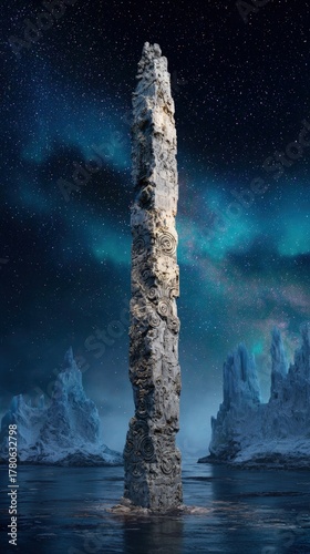 Towering Stone Structure Under Starry Night Sky