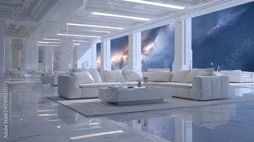 Futuristic White Interior Design With Space View
