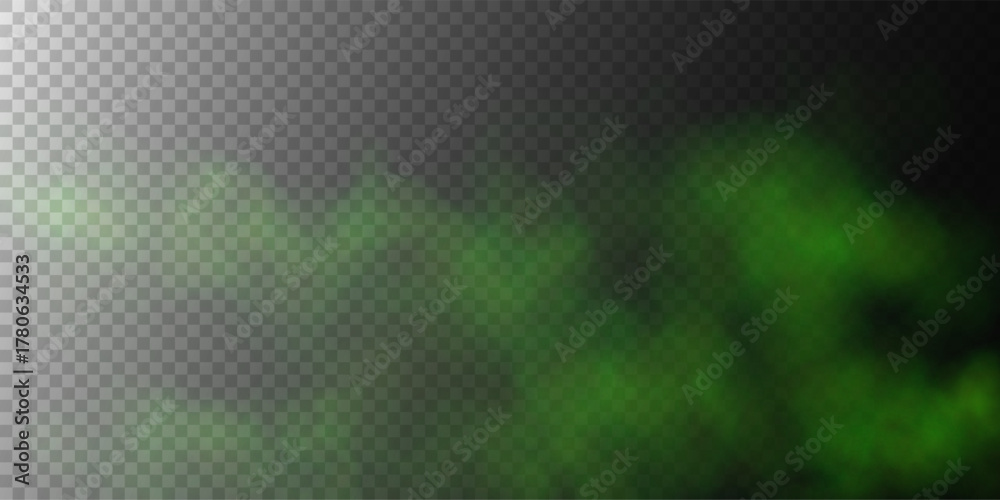 Fototapeta premium Abstract green fog, cloud and steam, vector effect, transparent PNG