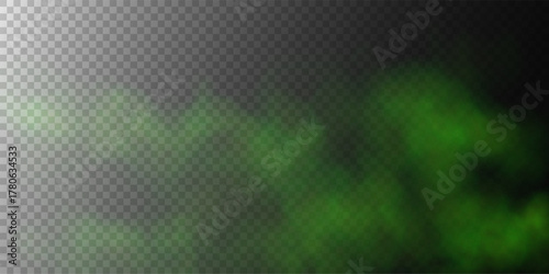 Abstract green fog, cloud and steam, vector effect, transparent PNG
