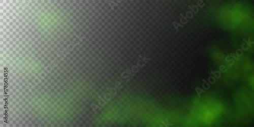 Abstract green fog, cloud and steam, vector effect, transparent PNG