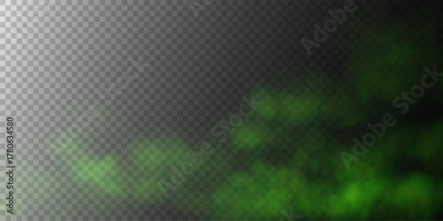 Abstract green fog, cloud and steam, vector effect, transparent PNG