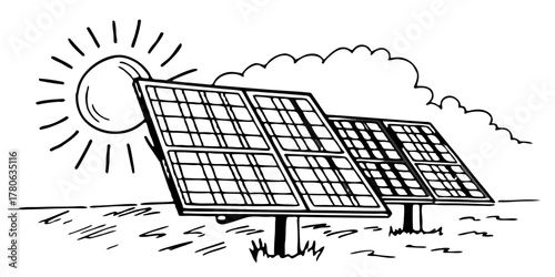 “Solar panels under bright blue sky with sun flare — renewable energy concept — background remove.”