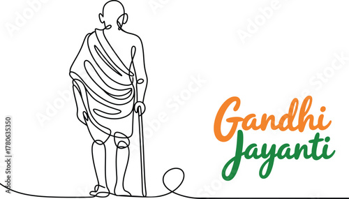 Mahatma Gandhi Continuous Line Art Illustration for Gandhi Jayanti Poster Design
