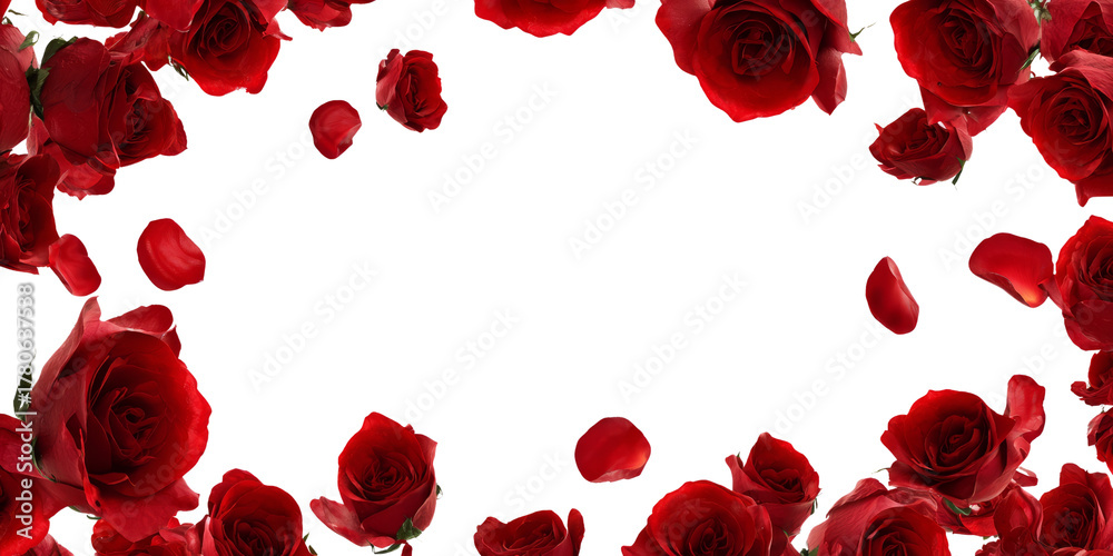 Fototapeta premium Red Rose Cascade: A Romantic Floral Frame on Black