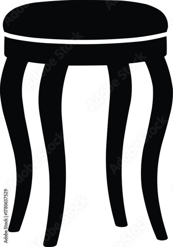 Illustration of  Black vector silhouette of upholstered vanity stool