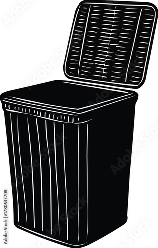 Illustration of Black vector silhouette of wicker hamper with lid