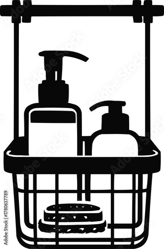 Illustration of  Realistic modern hanging shower caddy silhouette