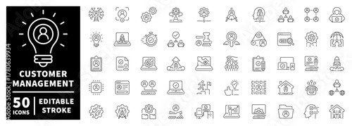 Customer management icons set. editable line icons, outline, service symbols