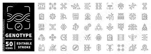 Genotype icons set: editable line icons, linear style dna and genome symbols