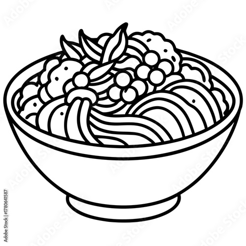 Ramen Carbonara line art vector