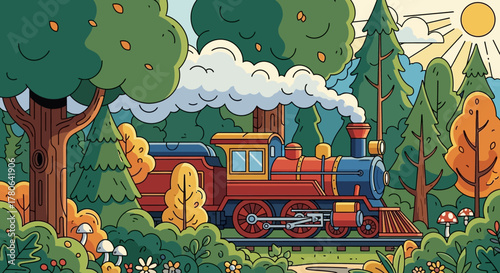 Red and Blue Steam Locomotive Train Engine on Tracks.