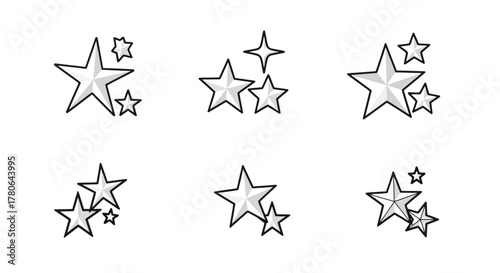 Set of Hand-Drawn Star Icons and Graphics for Design Projects