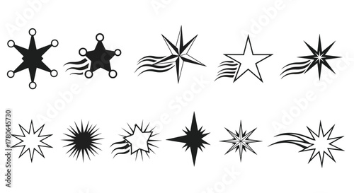 Abstract Starburst Elements A Collection of Sparkling Star Shapes and Twinkling Stars