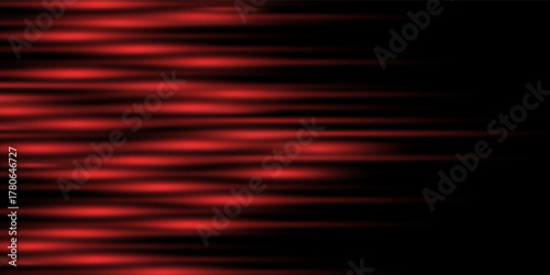 Bright horizontal beam of light on black background. Glowing laser effect creating futuristic and sci-fi aesthetics. Suitable for technology, energy, speed and digital design themes.