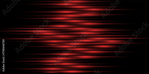 Bright horizontal beam of light on black background. Glowing laser effect creating futuristic and sci-fi aesthetics. Suitable for technology, energy, speed and digital design themes.