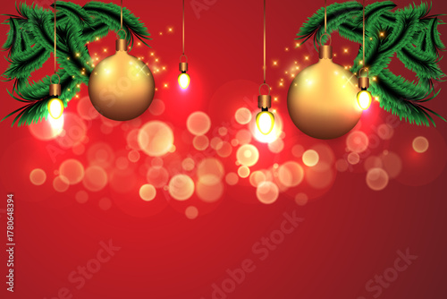 Christmas and New Year background. Golden Christmas ball on red background. for banner, web design template, flyer card, greeting card, background calendar attactive eps 10