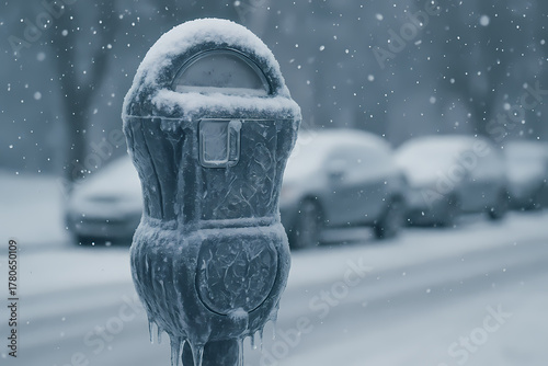 Snow-Covered Parking Meter in Winter Wonderland