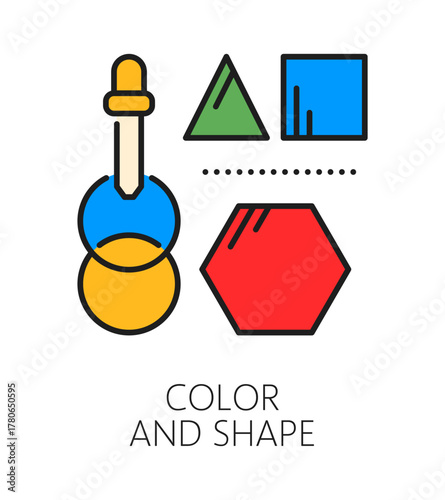 Kids color and shape perception cognitive ability color line icon or symbol. Perception cognitive ability development outline icon. Mental capability improvement symbol with colorful geometric shapes