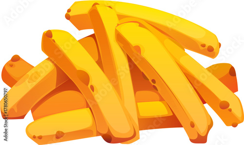 Cartoon French fries fast food meal. Isolated vector pile of golden, fried and crispy potato chops. Street fastfood, junk takeout snack, cafe or restaurant menu, crunchy American cuisine takeaway dish
