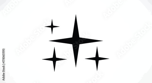 A simple black graphic icon of four sparkling stars, symbolizing a clean shine, magic, and a brilliant glitter effect on a white background