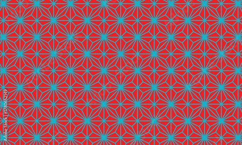 Japanese Geometric Floral Pattern Red and Turquoise 