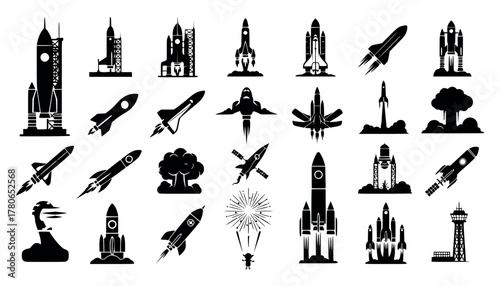 Collection of rocket and space shuttle icons and illustrations