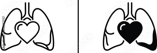 Lungs and Heart Icon – Cardiopulmonary Health and Medical Anatomy Illustration