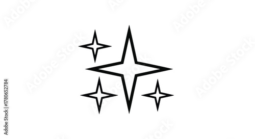Modern line art icon depicting a cluster of four sparkling stars, symbolizing shine, clean, magic, and premium quality, perfect for graphic design and digital assets