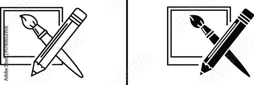 Pencil and Paintbrush Icon – Art and Design Tools Illustration