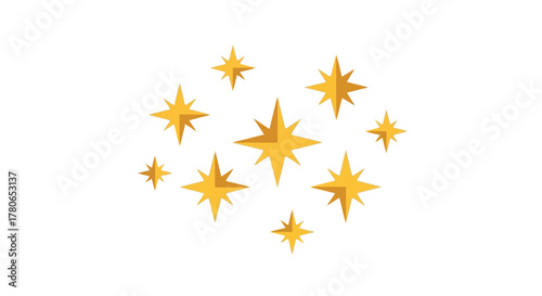 Vibrant collection of golden decorative elements illustrating radiant sparkle and luminous glow, perfect for festive designs and celebratory graphics that capture joyful moments