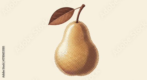 Halftone pear graphic illustration featuring vibrant textures and neutral tones