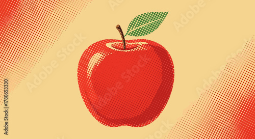 Retro apple with halftone background, an artistic representation design