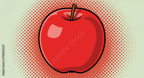 Stylized red apple illustration with a vintage halftone dot background