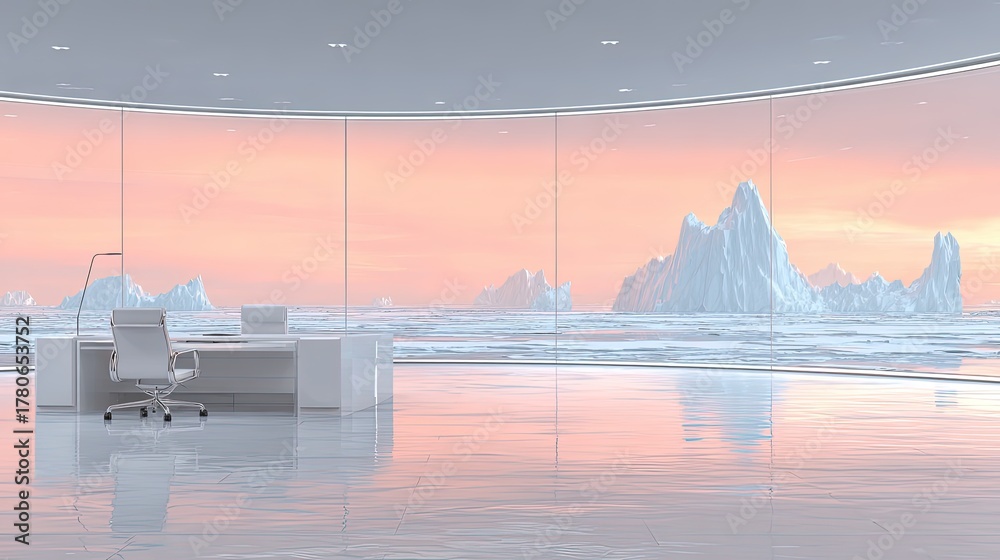 Obraz premium Modern Office Interior With Panoramic Sunset View