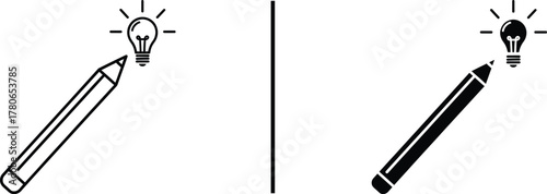 Creative Idea Pencil Icon – Light Bulb and Inspiration Illustration